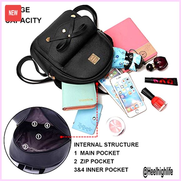 Mini PU Leather Backpack Set, 3-Piece with Bowknot, Travel Daypack
